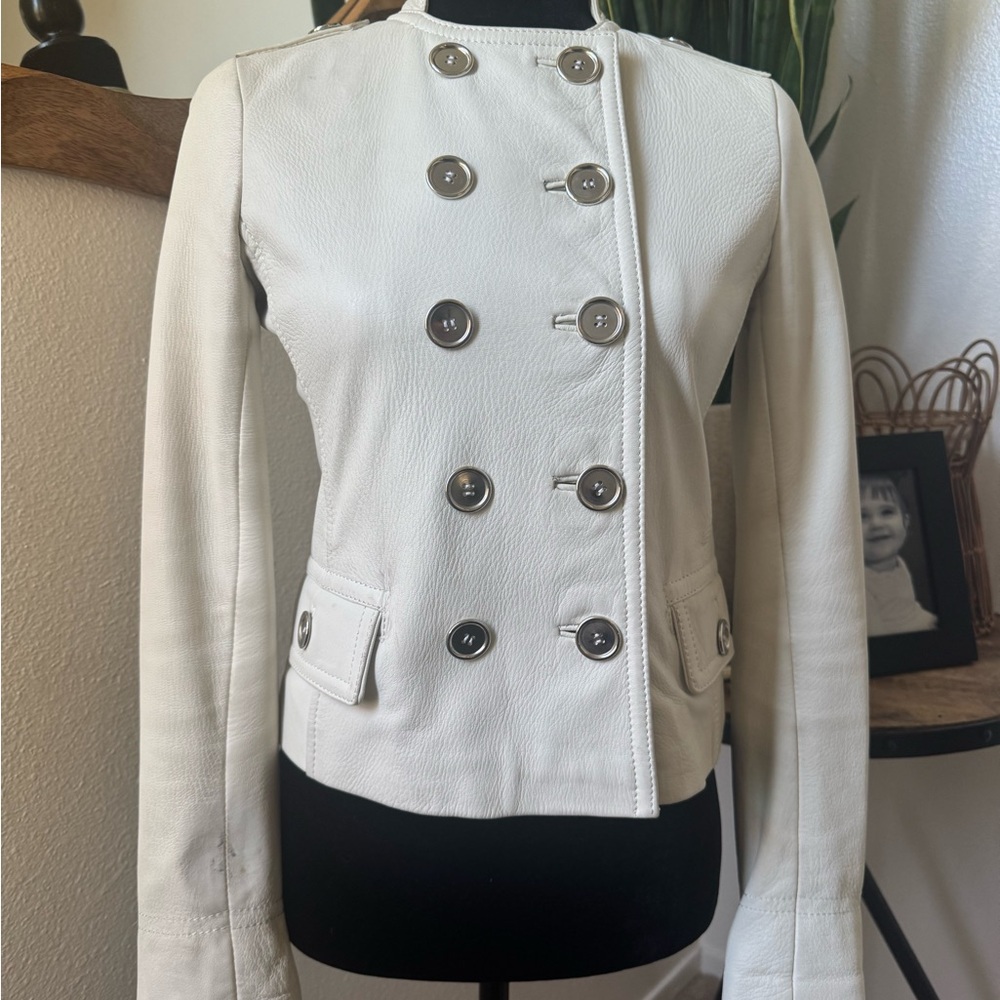 Dolce & Gabbana Women's Double-Breasted White Leather Pea Coat